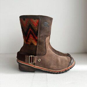 Sorel Slimshortie Navajo Print Leather Short Sheep Fur Lined Winter Boots 7